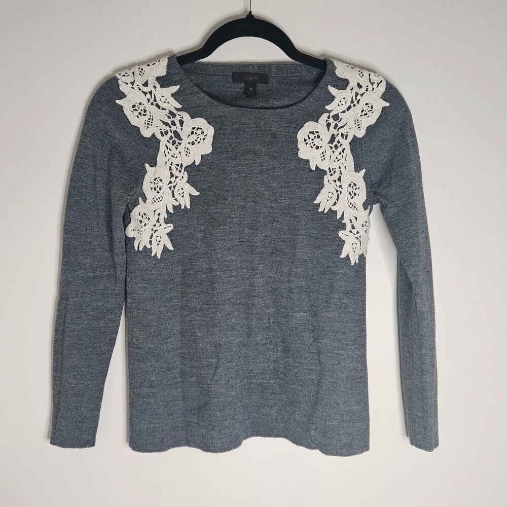 J Crew Lace Crochet Applique Sweater XS